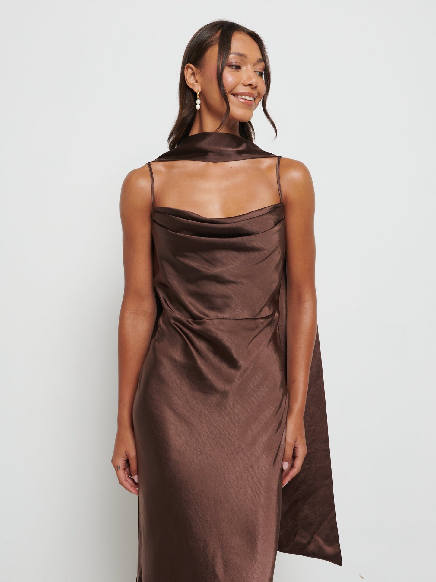 Keisha Scarf Maxi Bridesmaid Dress - Chocolate