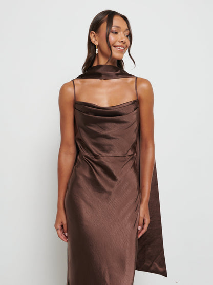 Keisha Scarf Maxi Bridesmaid Dress - Chocolate