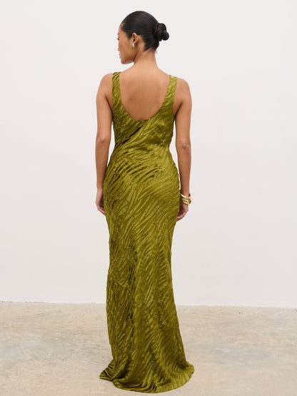 Kendall Scoop Devore Maxi Dress - Tarragon