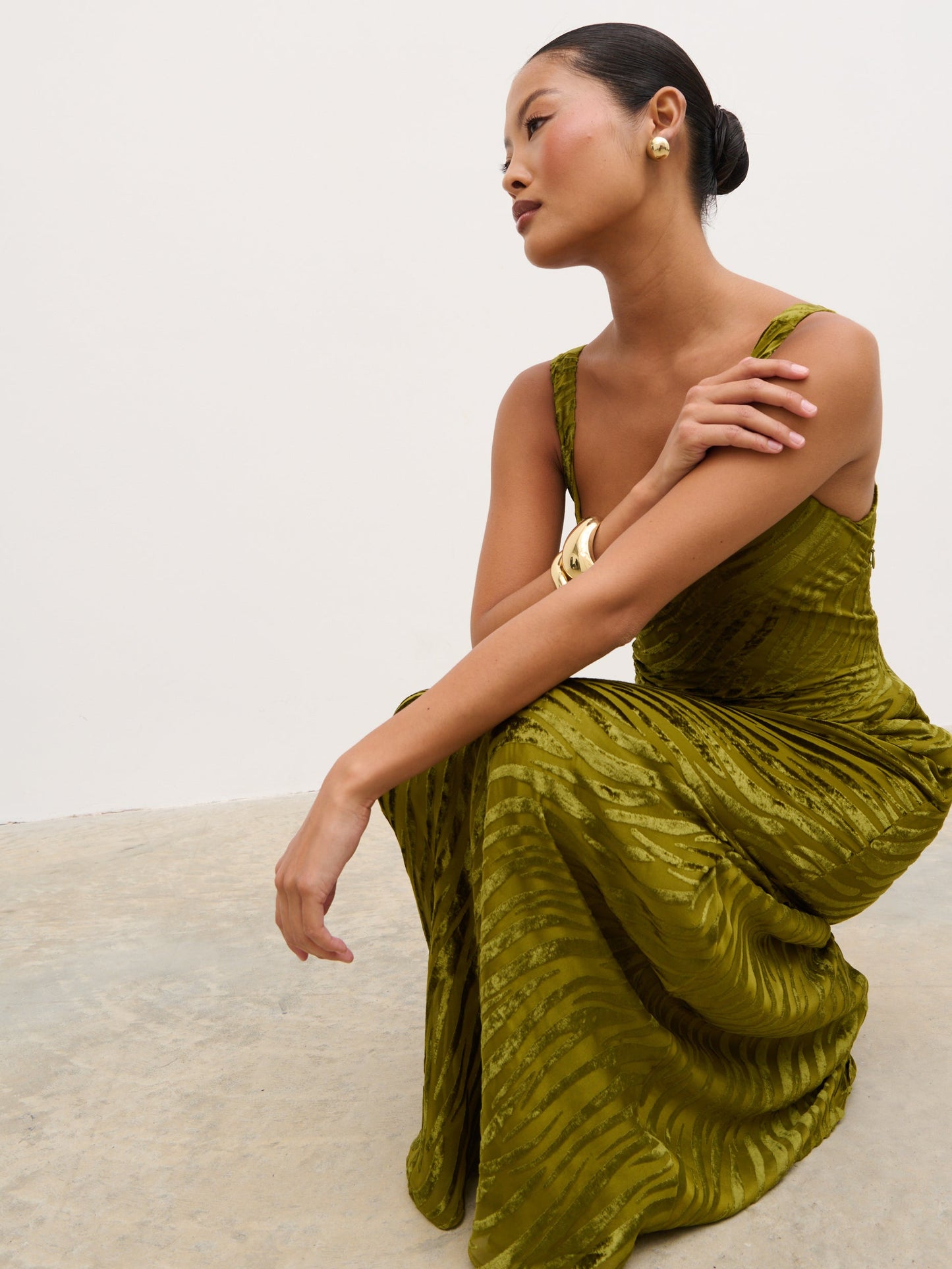 Kendall Scoop Devore Maxi Dress - Tarragon