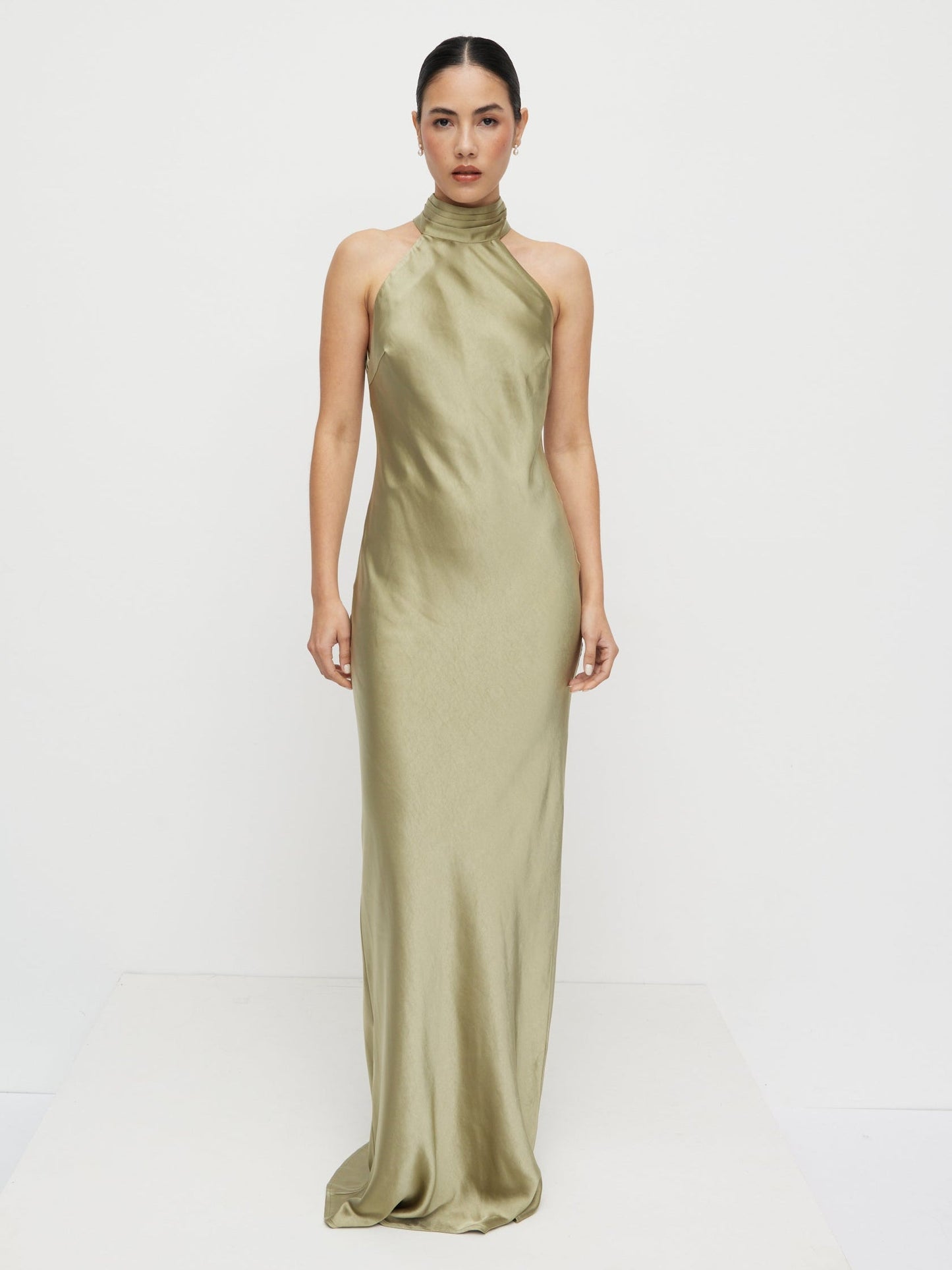Kiara Satin Maxi Dress - Olive