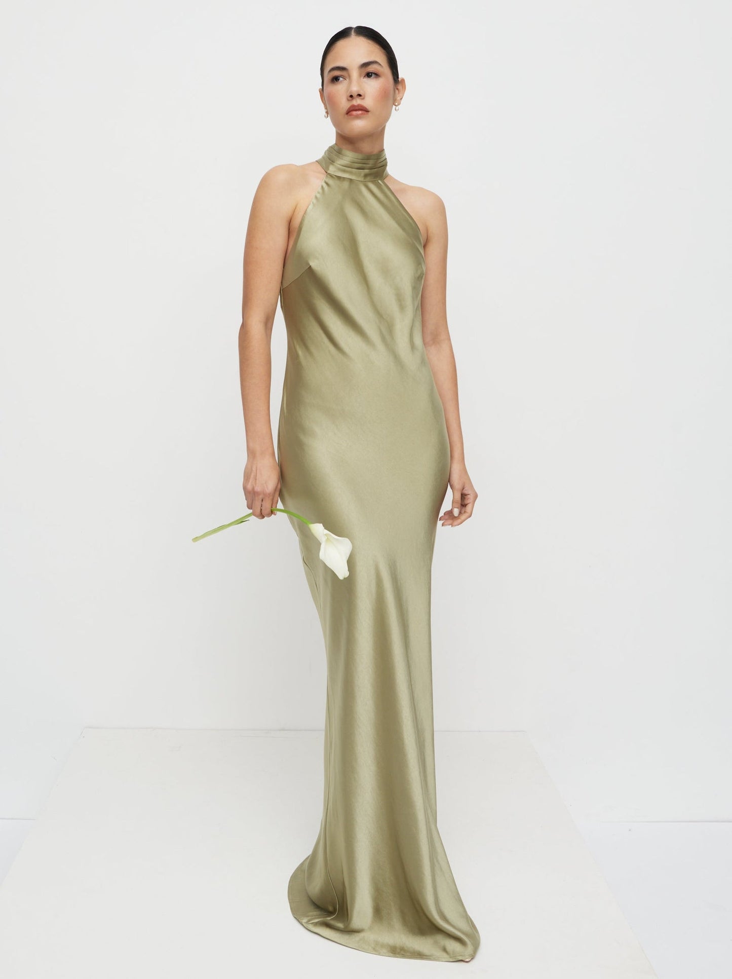 Kiara Satin Maxi Dress - Olive