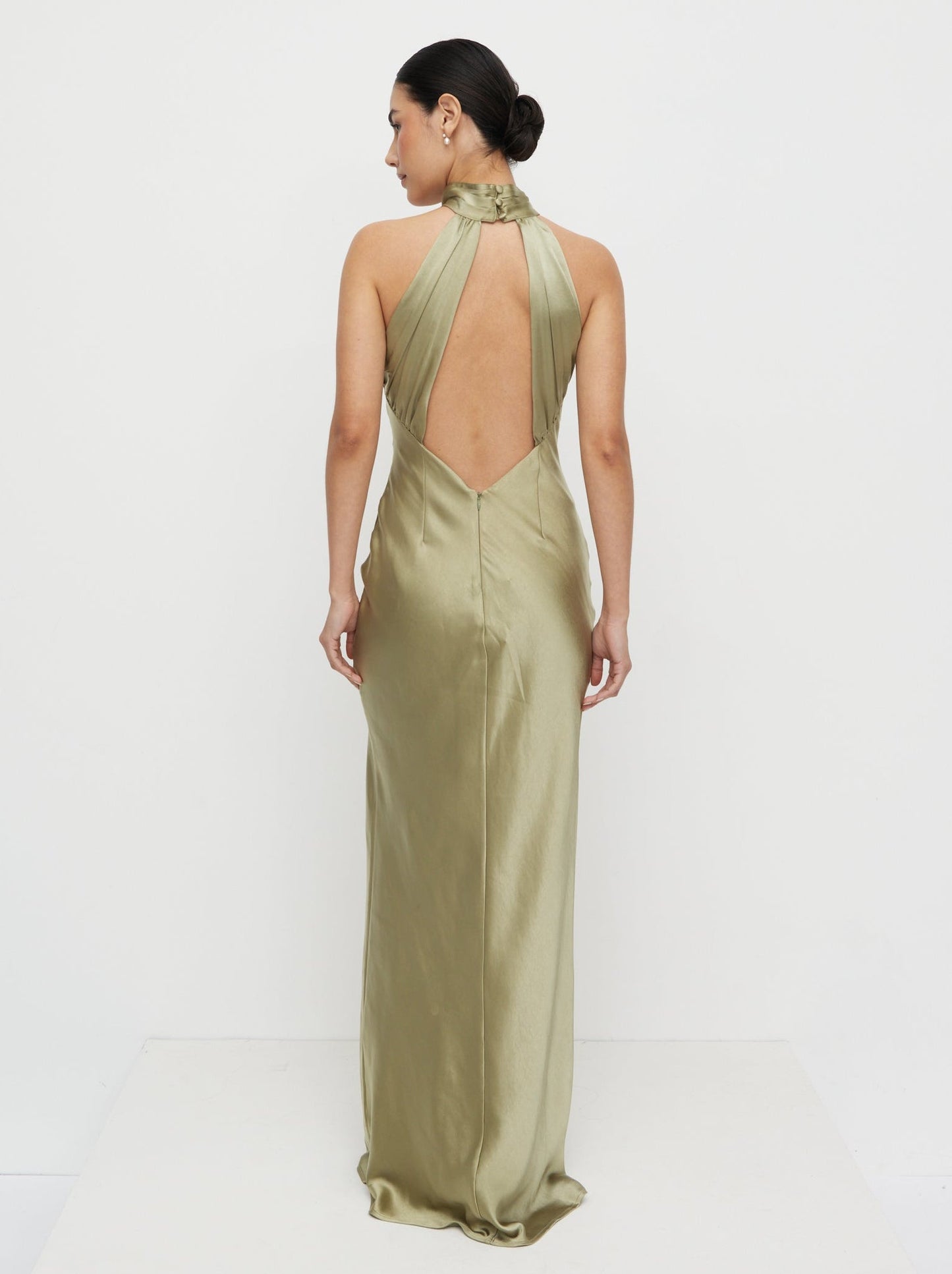 Kiara Satin Maxi Dress - Olive