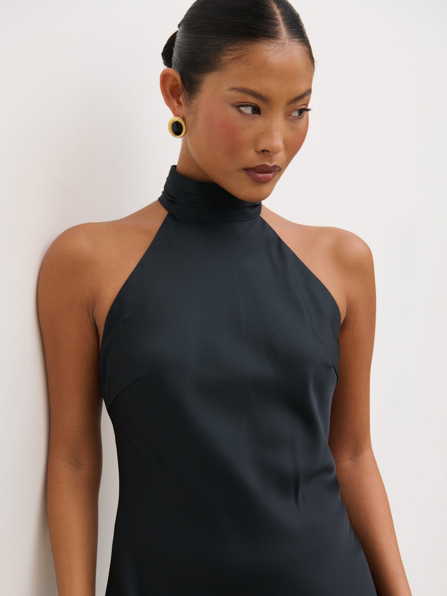 Kiara Halterneck Maxi Dress - Largescale Poppy Petal Gold