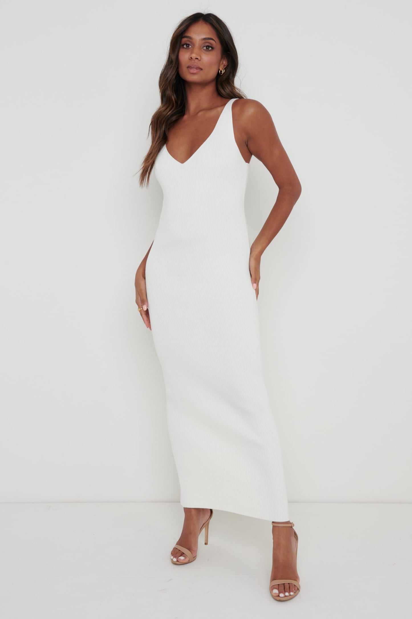 Lara Ribbed Midaxi Dress - Cream