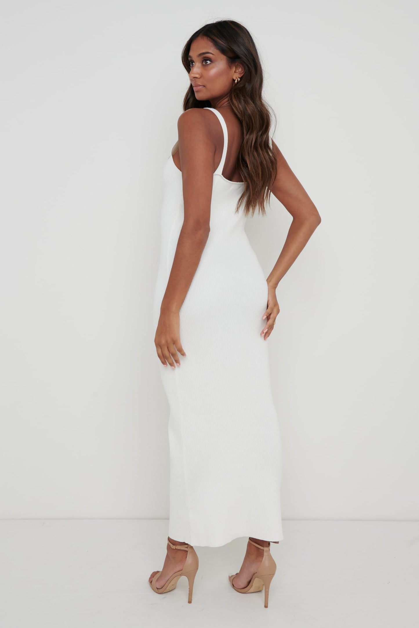 Lara Ribbed Midaxi Dress - Cream