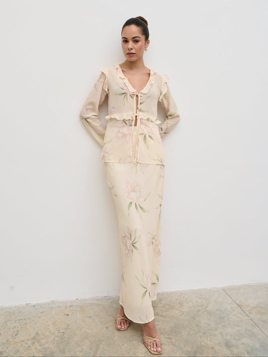Leoni Maxi Skirt - Cream Floral