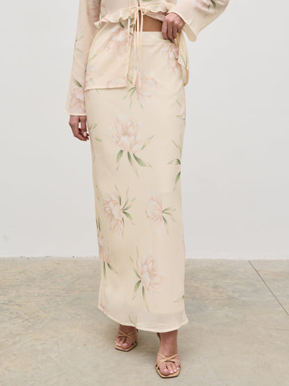 Leoni Maxi Skirt - Cream Floral