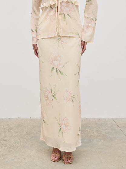 Leoni Maxi Skirt - Cream Floral