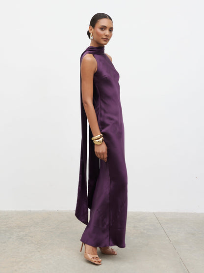 Lethe Drape Scarf Maxi Dress - Dark Grape