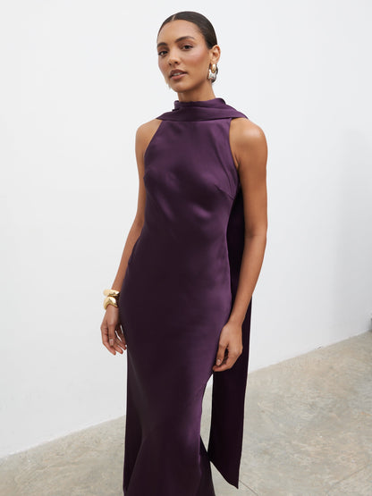 Lethe Drape Scarf Maxi Dress - Dark Grape