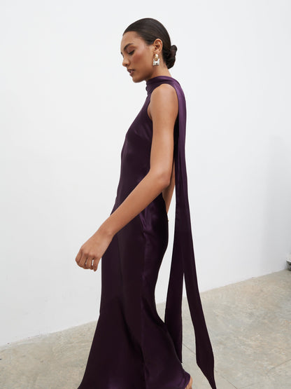 Lethe Drape Scarf Maxi Dress - Dark Grape