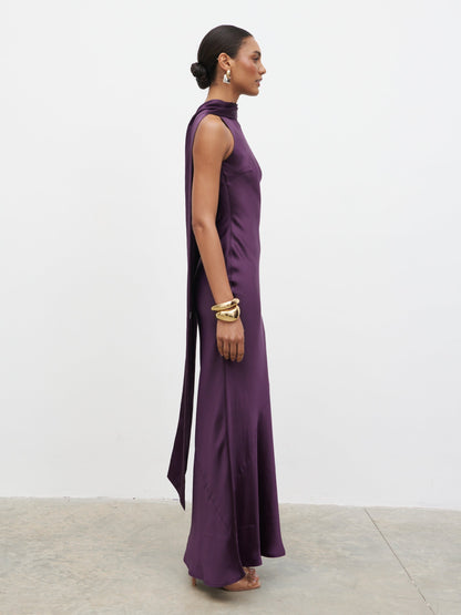 Lethe Drape Scarf Maxi Dress - Dark Grape