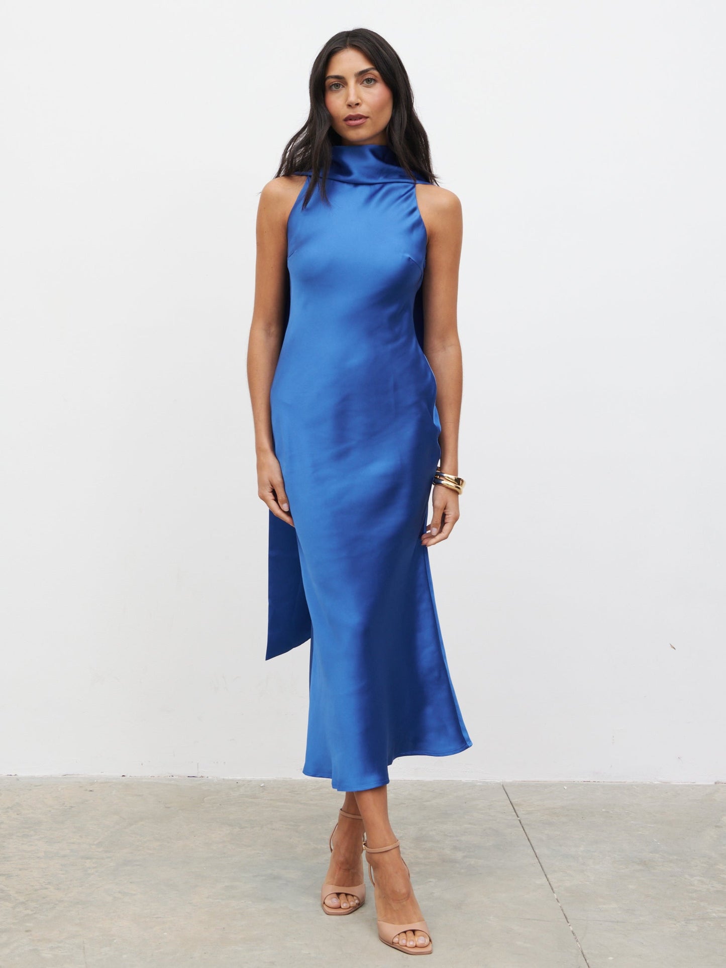 Lethe Drape Scarf Midaxi Dress - Colbalt Blue