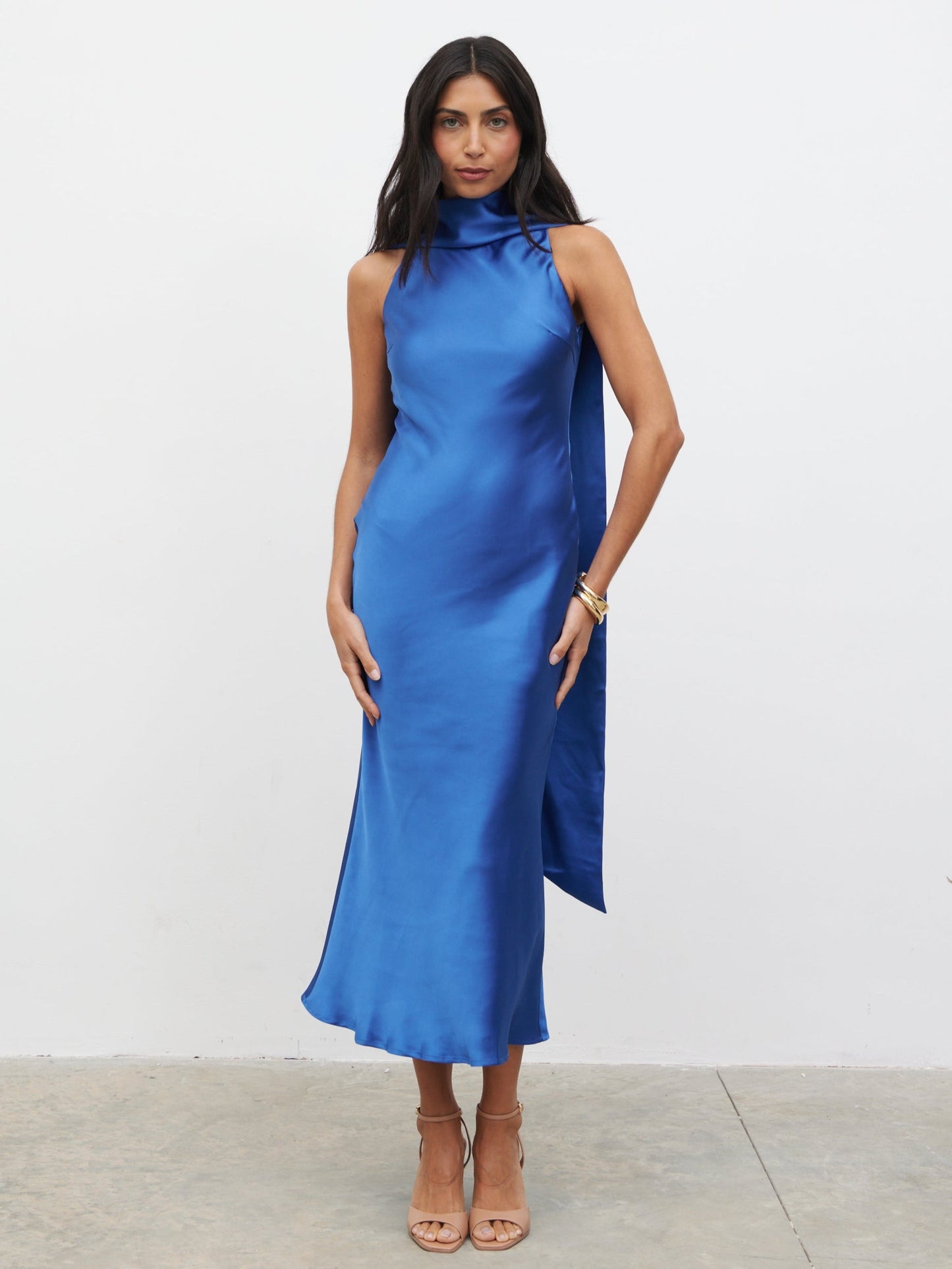 Lethe Drape Scarf Midaxi Dress - Colbalt Blue