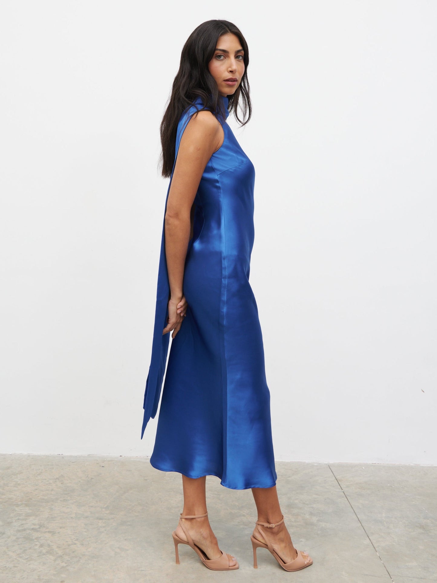 Lethe Drape Scarf Midaxi Dress - Colbalt Blue