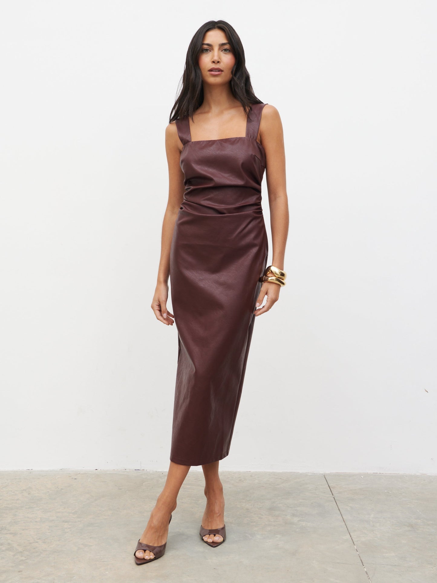 Libbi Leather Midaxi Dress - Wine
