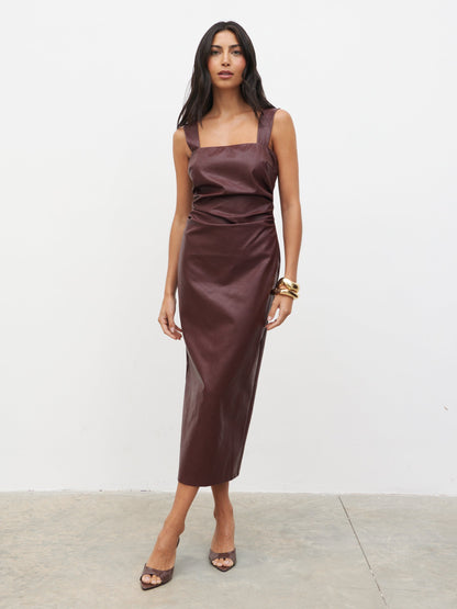 Libbi Leather Midaxi Dress - Wine