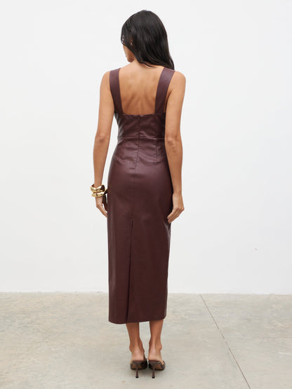 Libbi Leather Midaxi Dress - Wine
