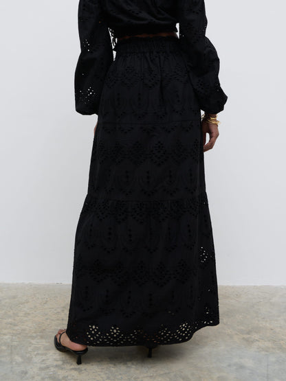 Lilla Broderie Maxi Skirt - Black