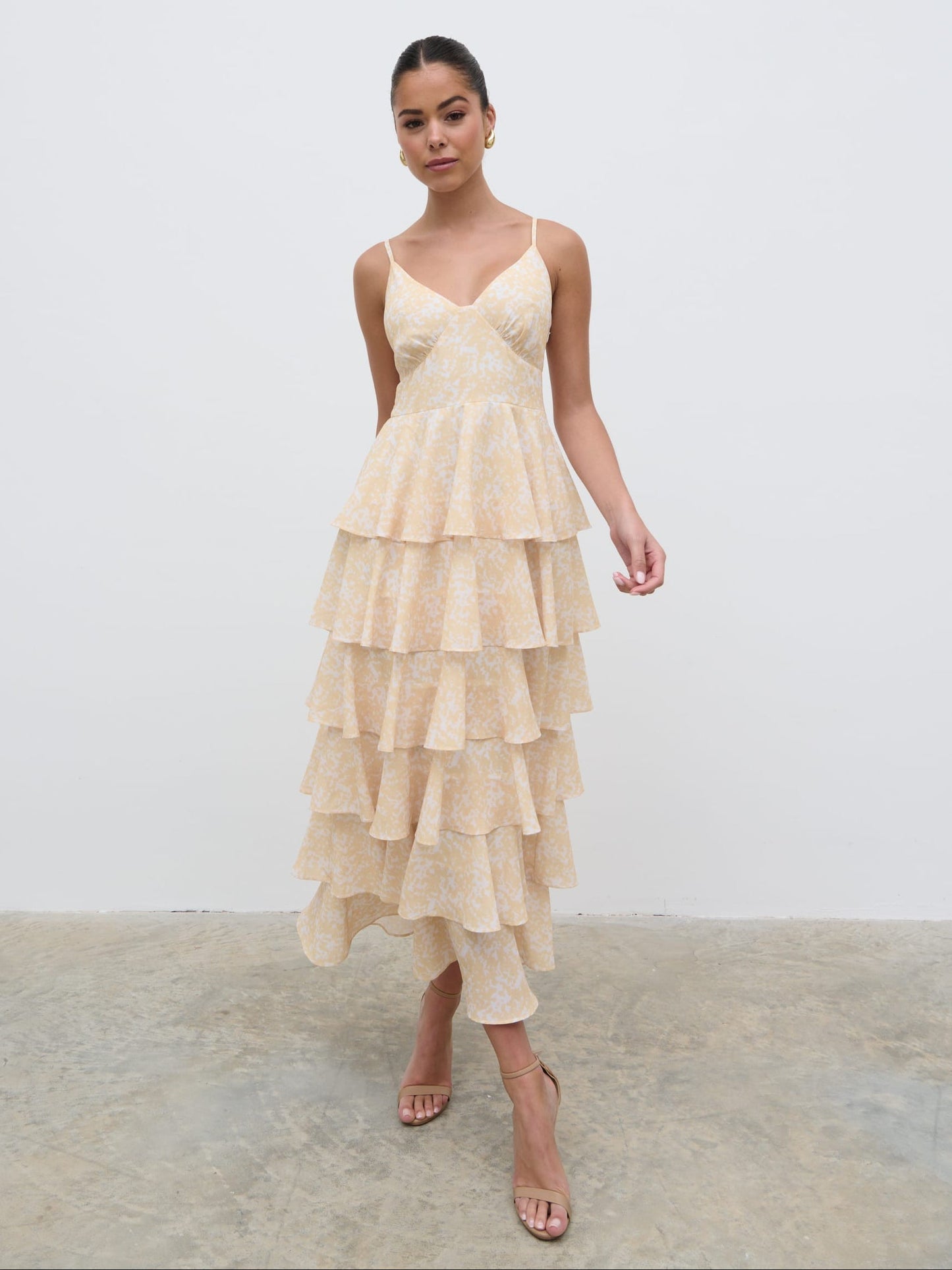 Lissy Ruffle Midaxi Dress - Yellow Abstract