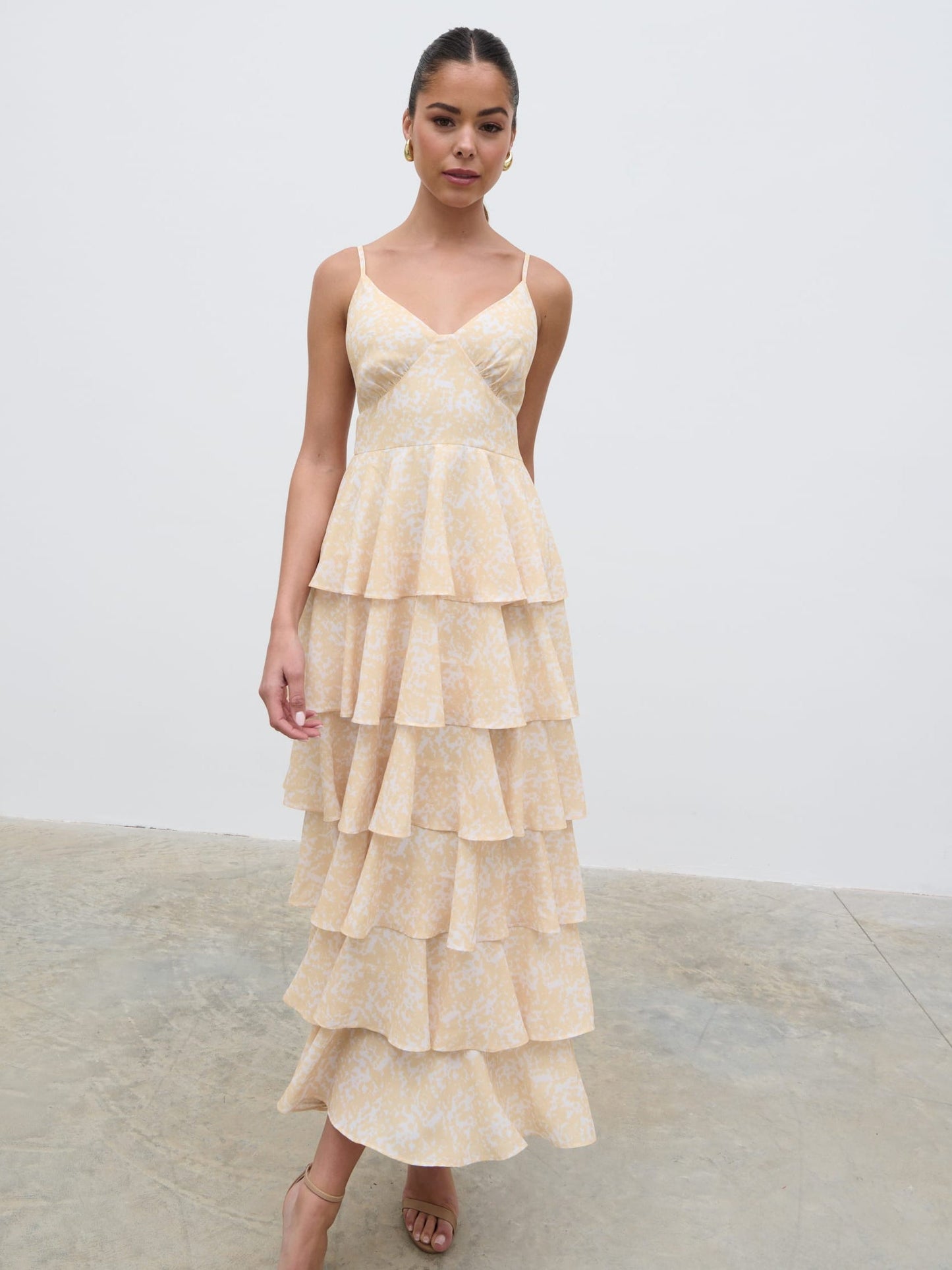 Lissy Ruffle Midaxi Dress - Yellow Abstract