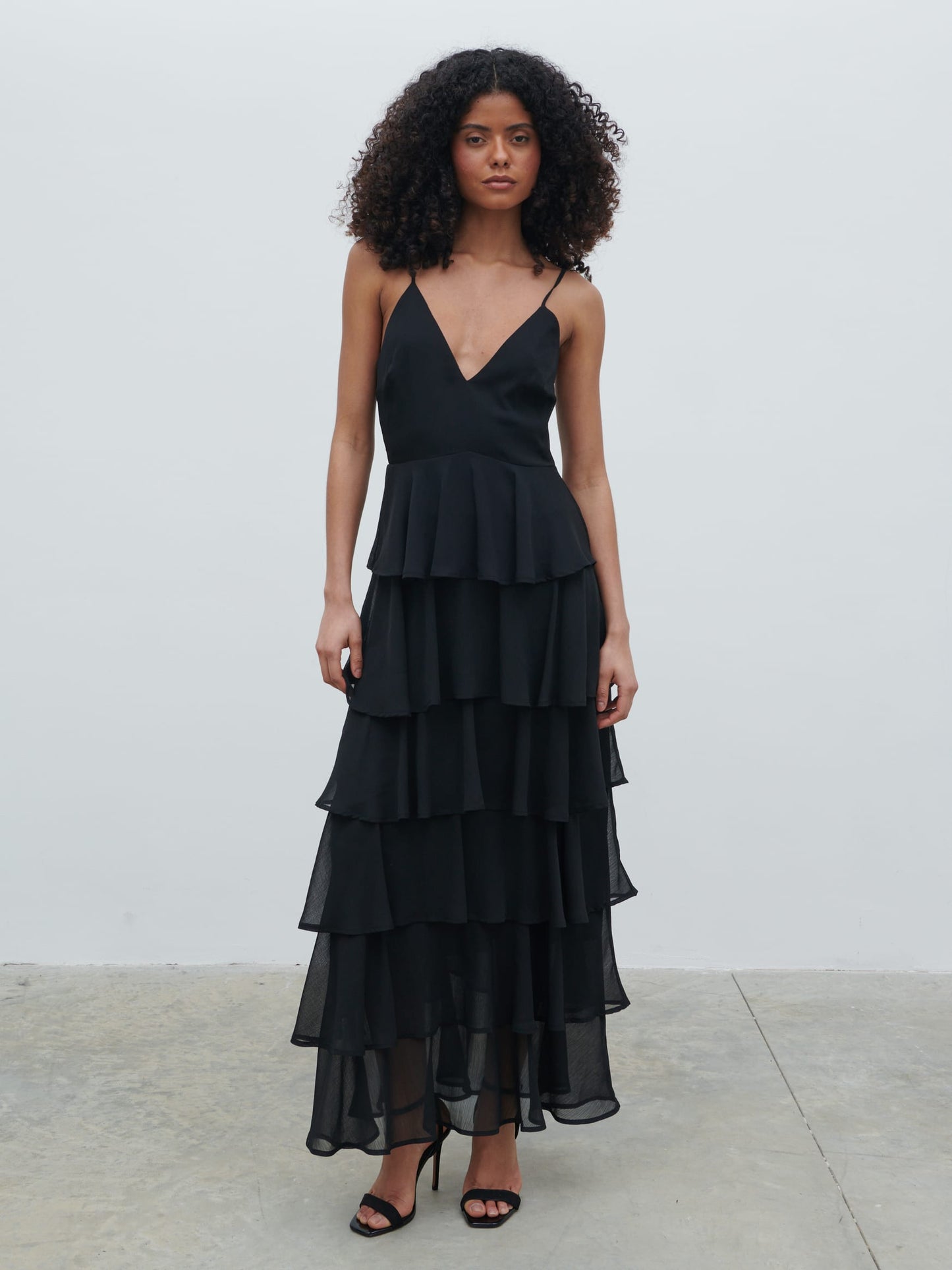 Lissy Ruffle Textured Maxi Dress - Black