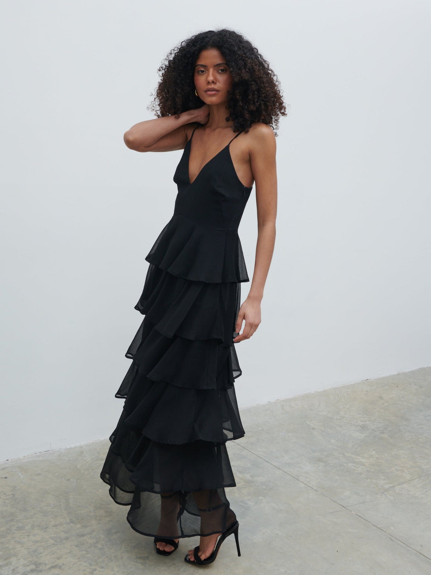 Lissy Ruffle Textured Maxi Dress - Black