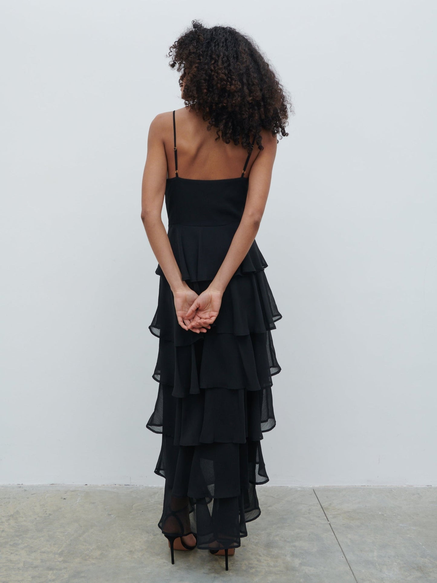 Lissy Ruffle Textured Maxi Dress - Black