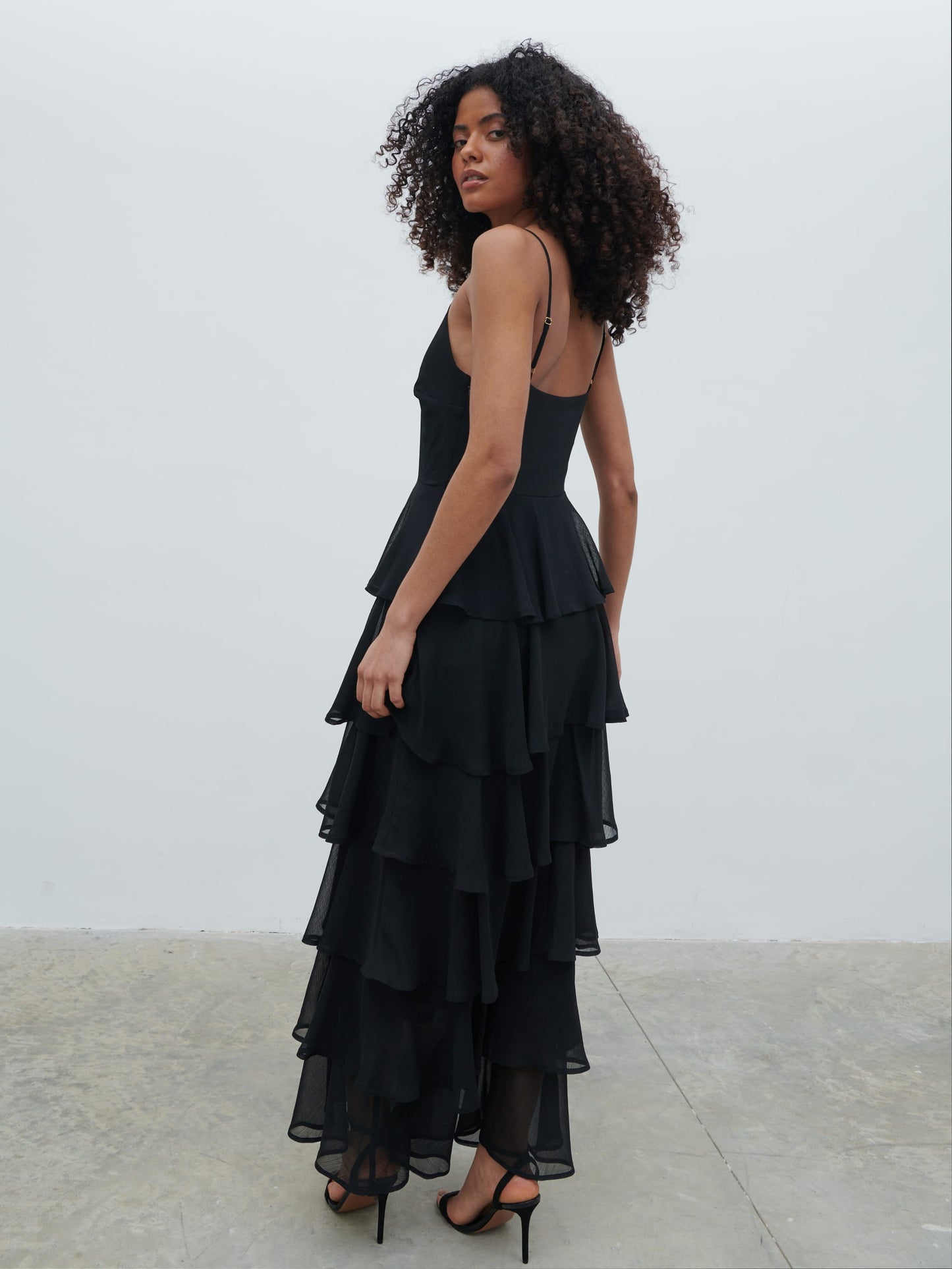 Lissy Ruffle Textured Maxi Dress - Black