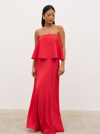 Liv Peplum Bandeau Maxi Dress - Red