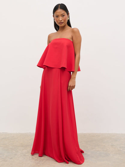 Liv Peplum Bandeau Maxi Dress - Red