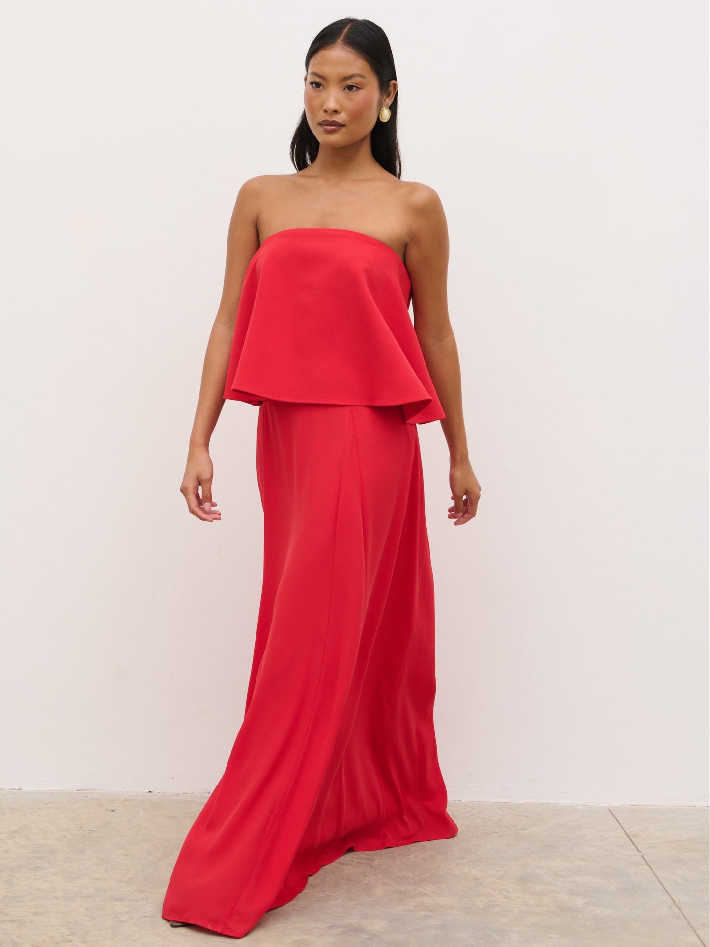 Liv Peplum Bandeau Maxi Dress - Red