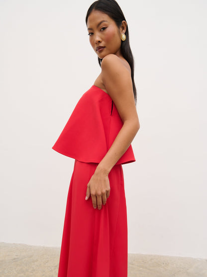 Liv Peplum Bandeau Maxi Dress - Red
