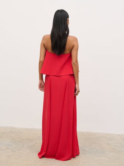 Liv Peplum Bandeau Maxi Dress - Red