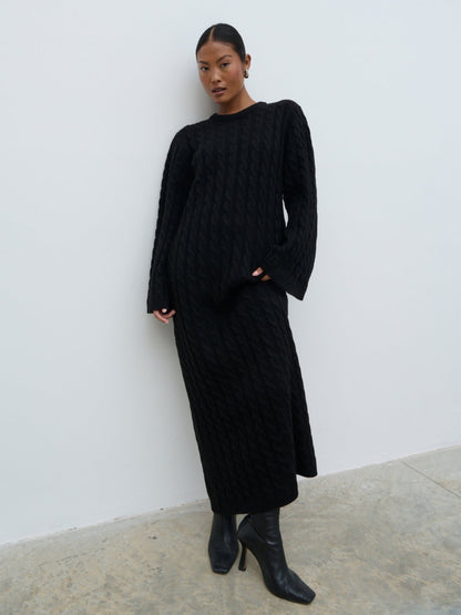 Lorelai Cable Knit Midaxi Dress - Black