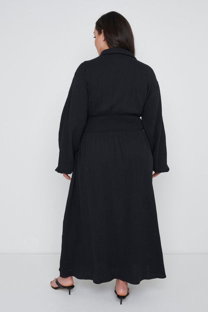 Loretta Shirred Midaxi Dress Curve - Black