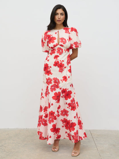 Lottie Puff Sleeve Dress - Red Floral