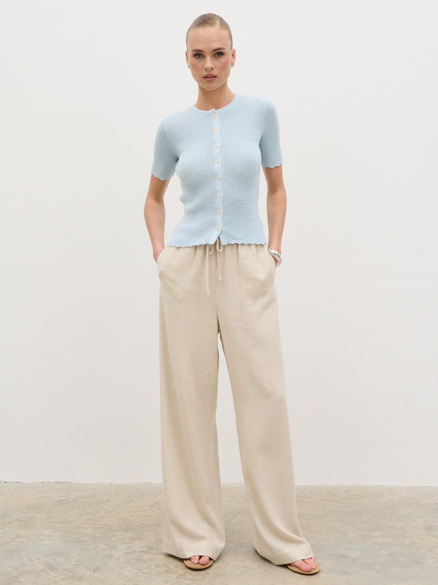 Nessa Wide Leg Linen Blend Trousers - Natural