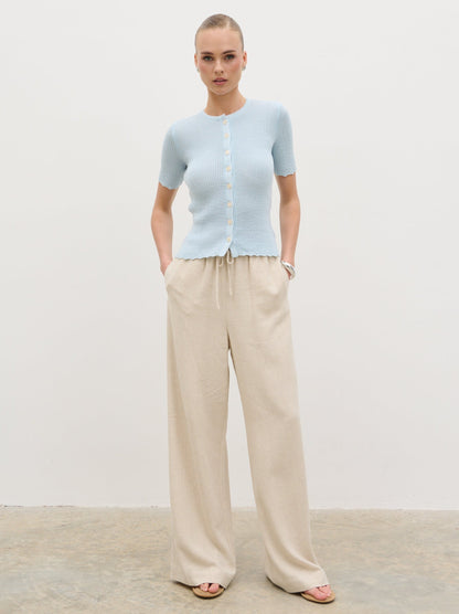 Nessa Wide Leg Linen Blend Trousers - Natural