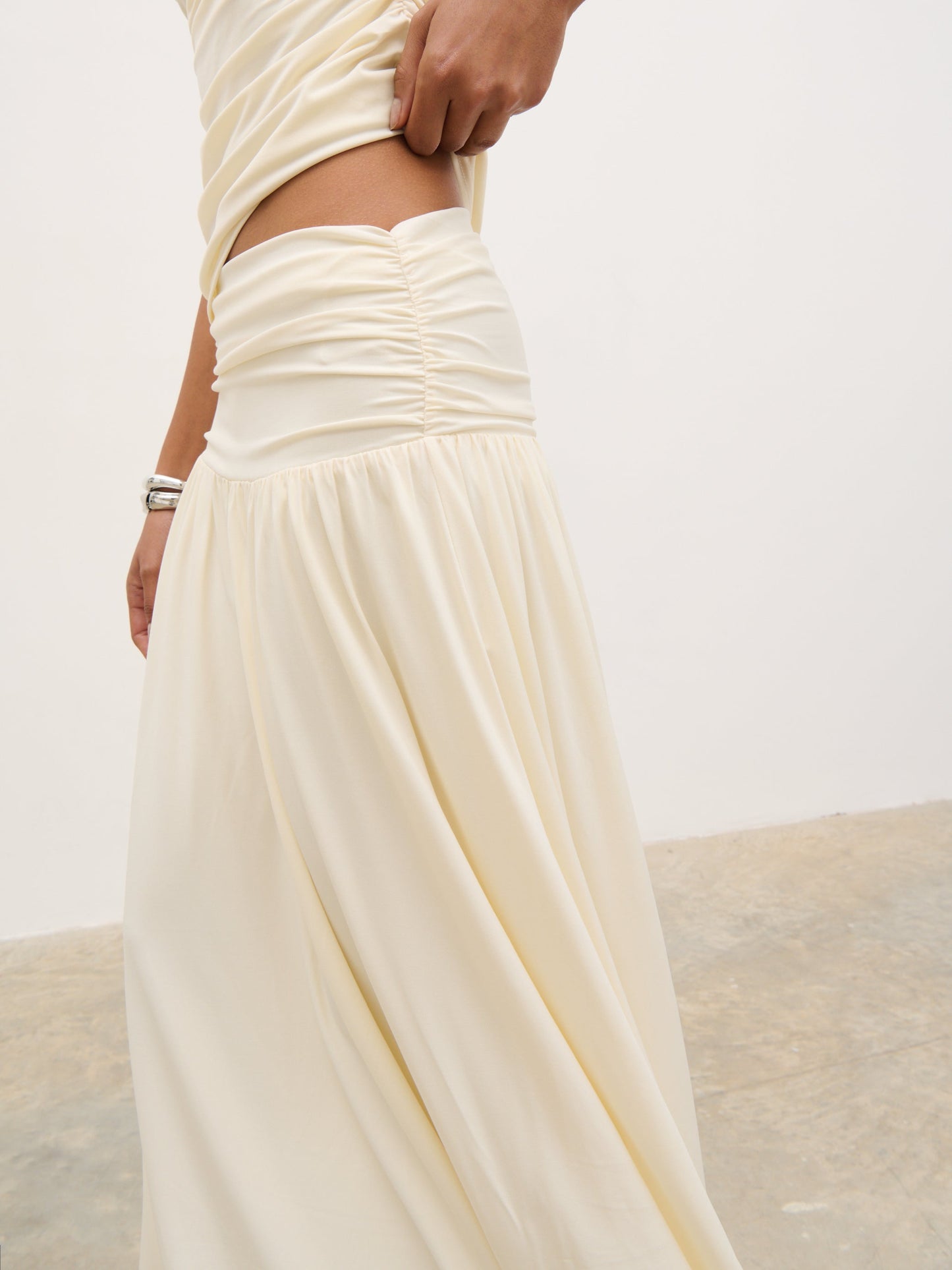 Lydia Ruched Jersey Skirt - Cream