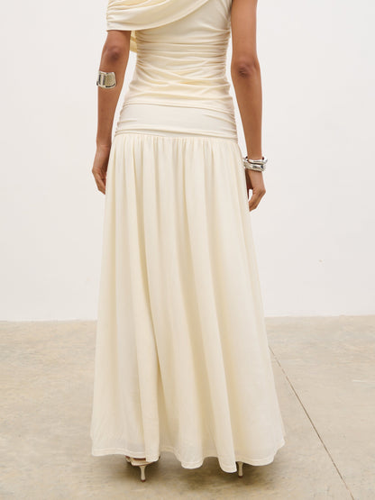 Lydia Ruched Jersey Skirt - Cream