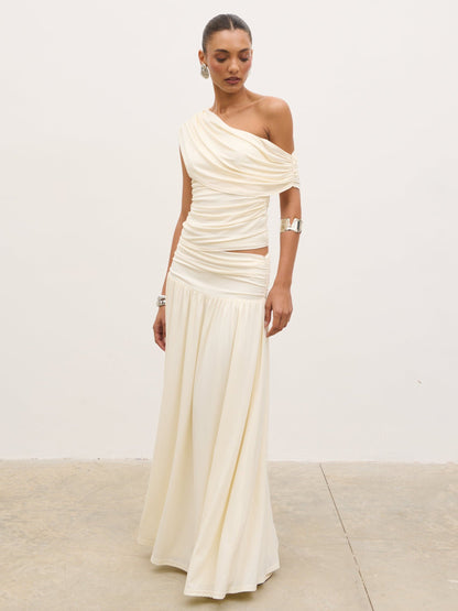 Lydia Ruched Jersey Skirt - Cream