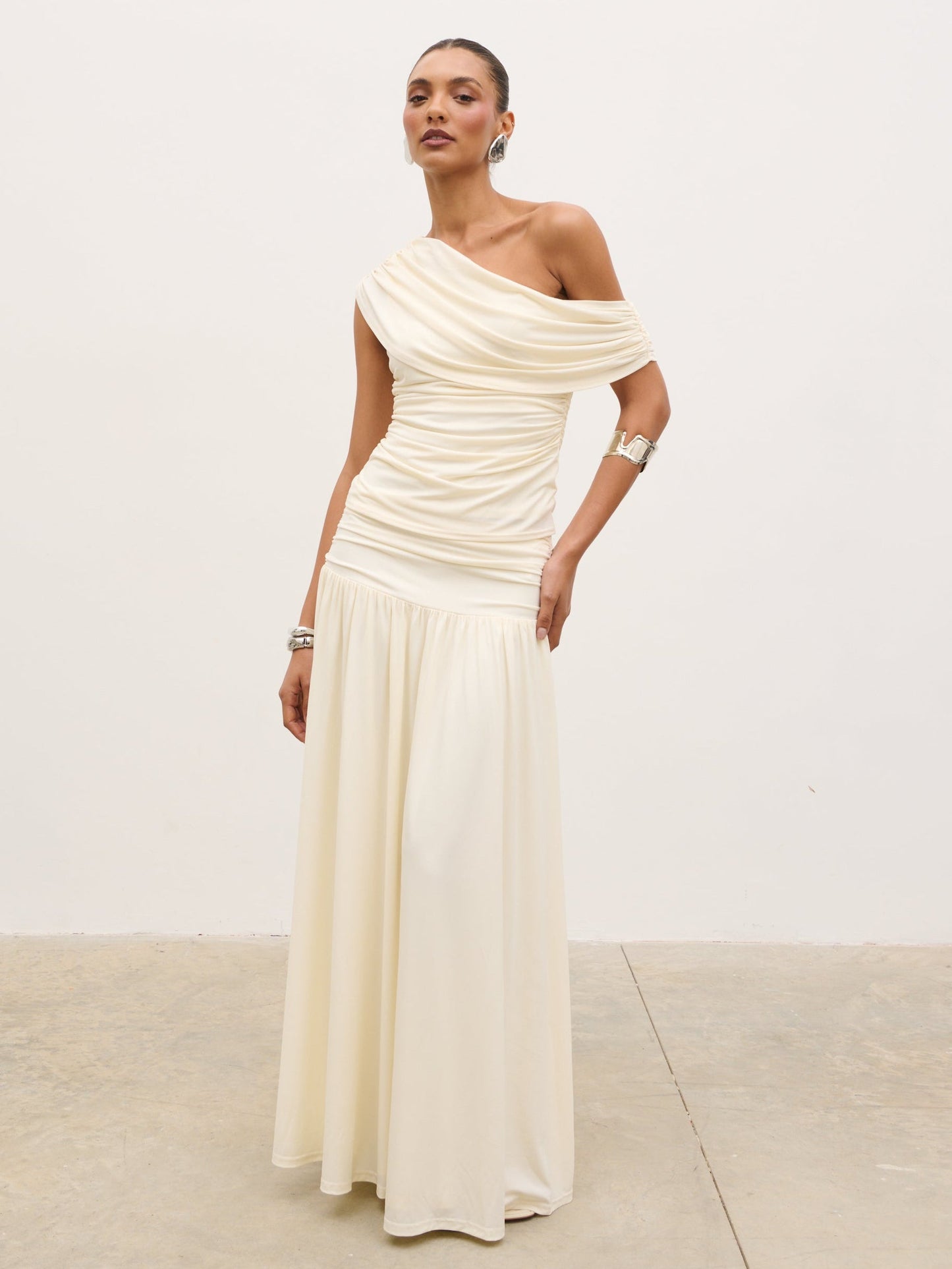 Lydia Ruched Jersey Skirt - Cream