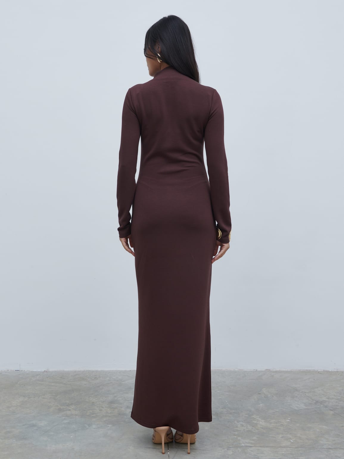 Mabel High Neck Jersey Maxi Dress - Brown