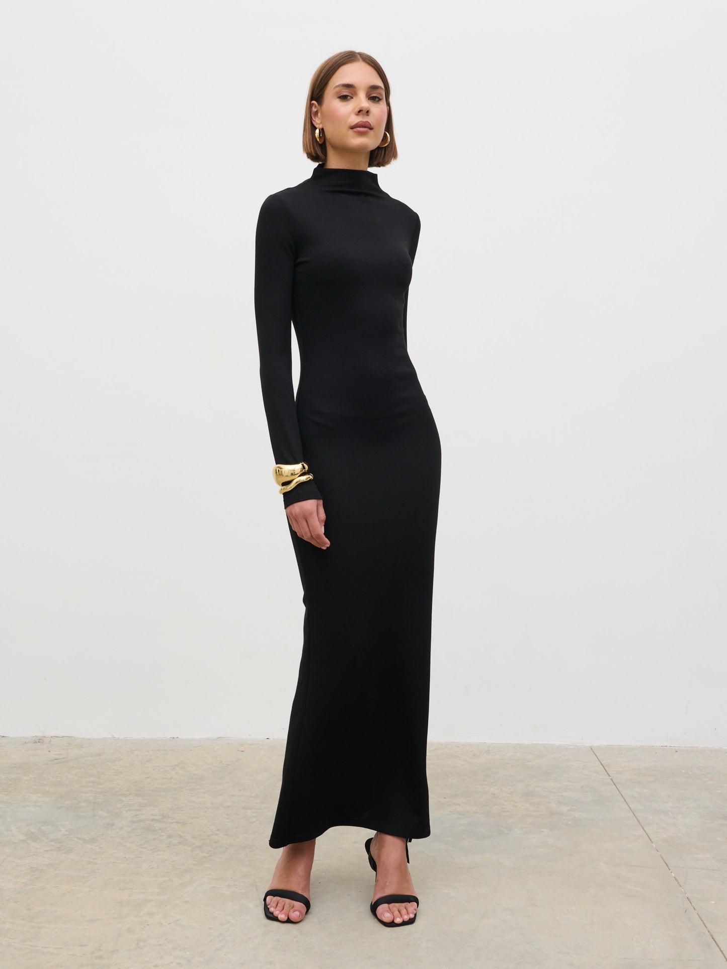 Mabel High Neck Jersey Maxi Dress - Black
