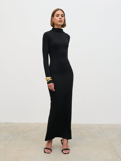Mabel High Neck Jersey Maxi Dress - Black