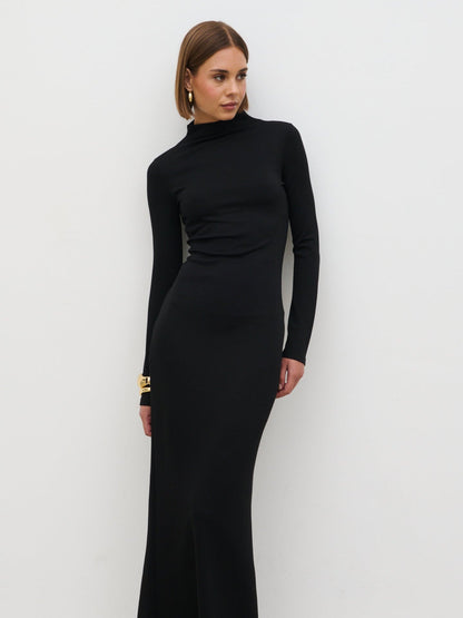 Mabel High Neck Jersey Maxi Dress - Black