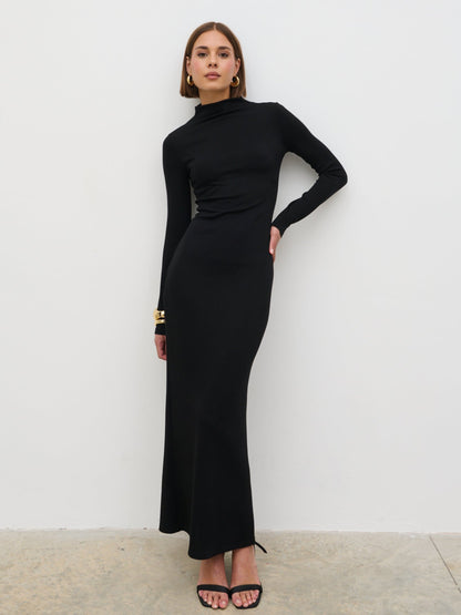 Mabel High Neck Jersey Maxi Dress - Black