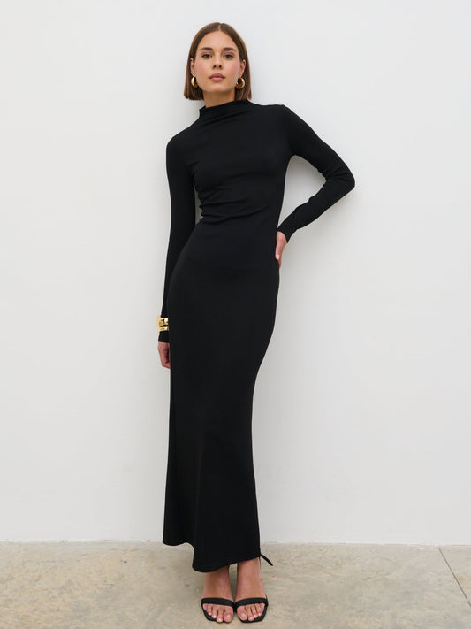 Mabel High Neck Jersey Maxi Dress - Black